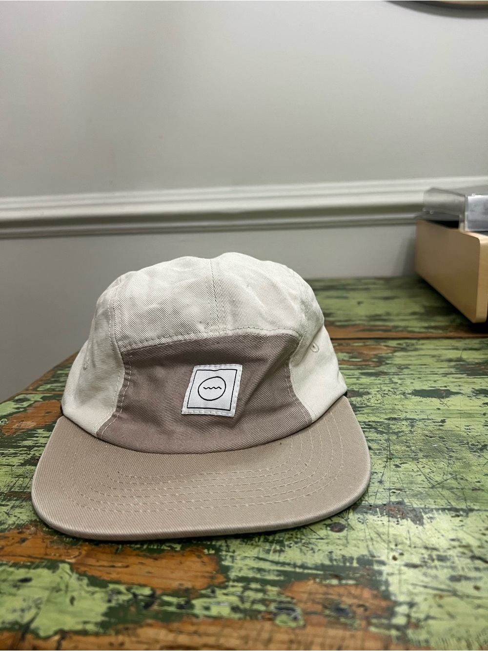 Kids Two-Tone Beige & Cream Cotton Cap with Patch